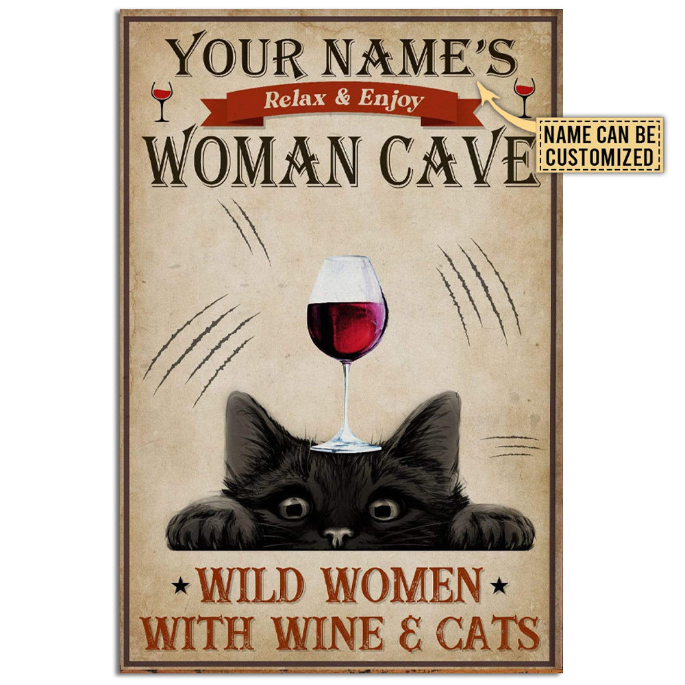 Cat Lover Wild Women With Wine & Cats Personalized - Vertical Poster - Owl Ohh - Owl Ohh