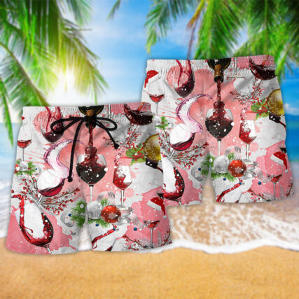 Wine A Glass Of Fine Wine On Christmas - Beach Short - Owl Ohh - Owl Ohh