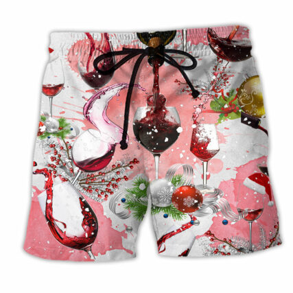 Wine A Glass Of Fine Wine On Christmas - Beach Short - Owl Ohh - Owl Ohh
