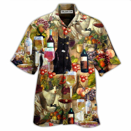 Wine Drinking Wine Feeling Fine Cats - Hawaiian Shirt - Owl Ohh - Owl Ohh