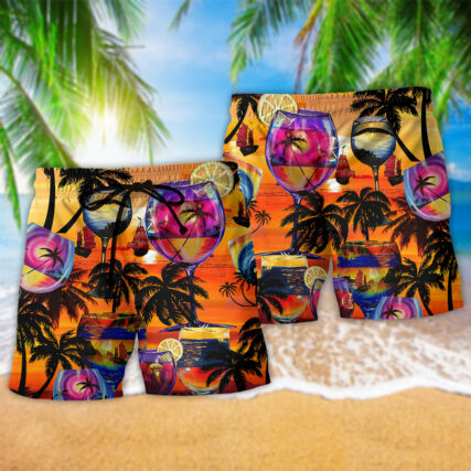 Wine It's Time For Wine And Hawaii Colorful Style - Beach Short - Owl Ohh - Owl Ohh