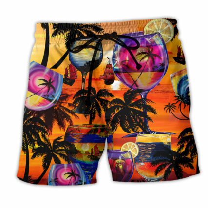 Wine It's Time For Wine And Hawaii Colorful Style - Beach Short - Owl Ohh - Owl Ohh