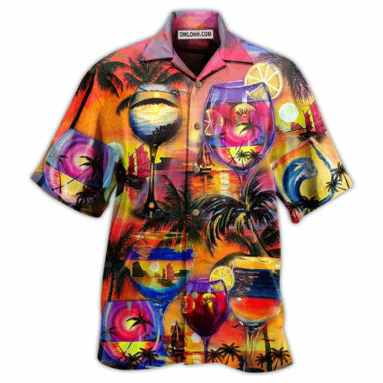 Wine It's Time For Wine And Hawaii - Hawaiian Shirt - Owl Ohh - Owl Ohh