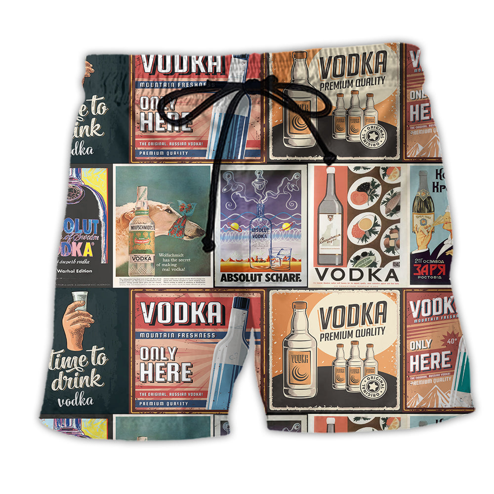 Wine Vodka Retro Poster Only Here - Beach Short - Owl Ohh - Owl Ohh