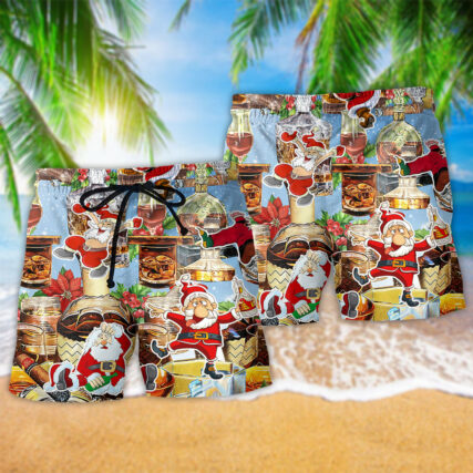 Wine Whiskey Merry Christmas Colorful - Beach Short-Owl Ohh