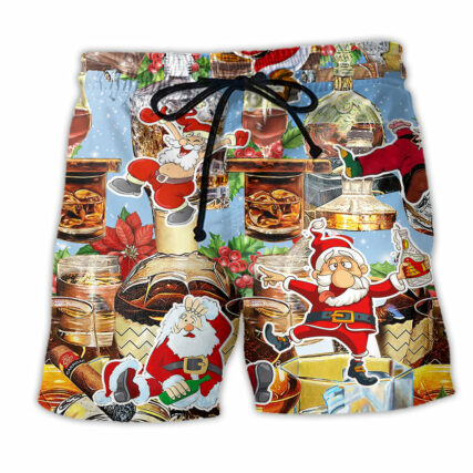 Wine Whiskey Merry Christmas Colorful - Beach Short-Owl Ohh