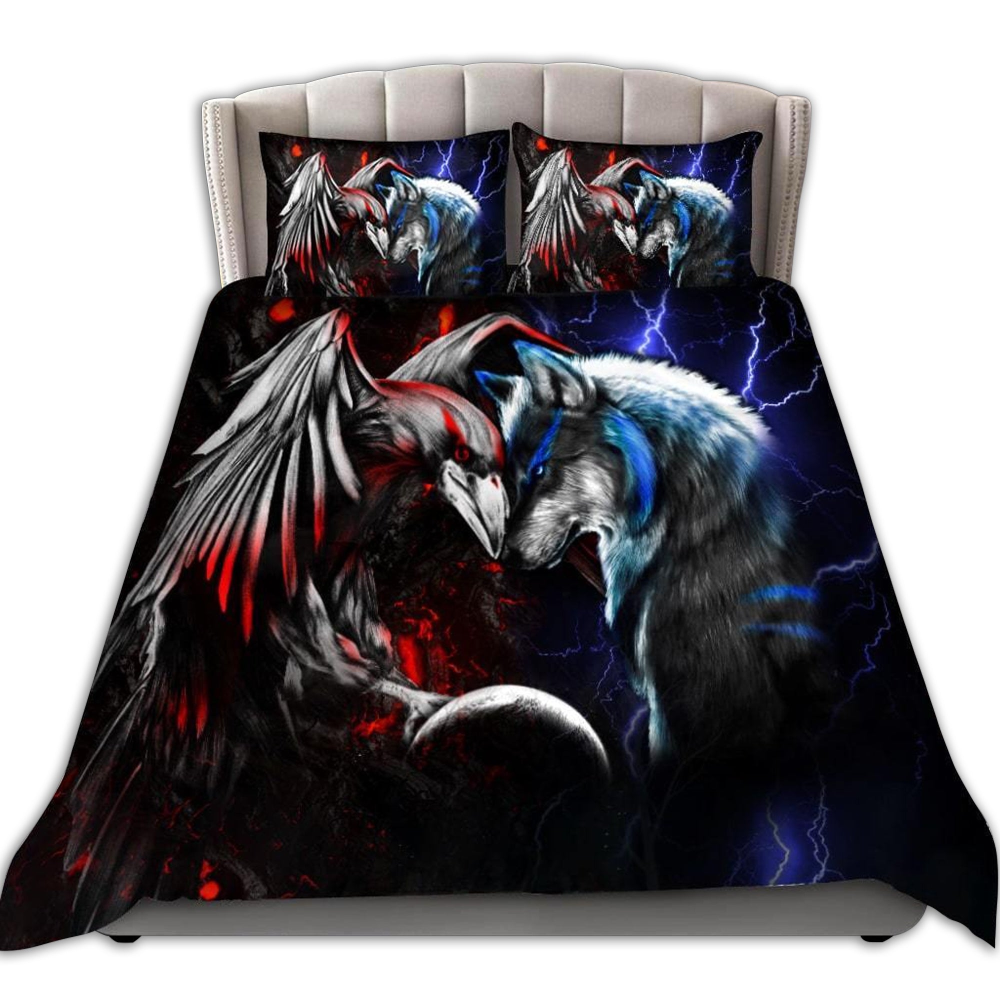 Wolf And Raven Combat - Bedding Cover - Owl Ohh - Owl Ohh