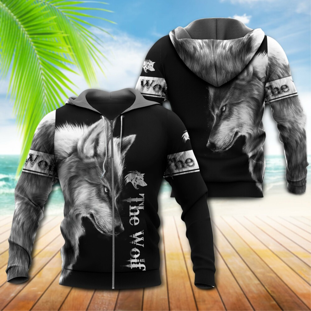 Wolf Grey Love The Moon Black Style - Hoodie - Owl Ohh - Owl Ohh