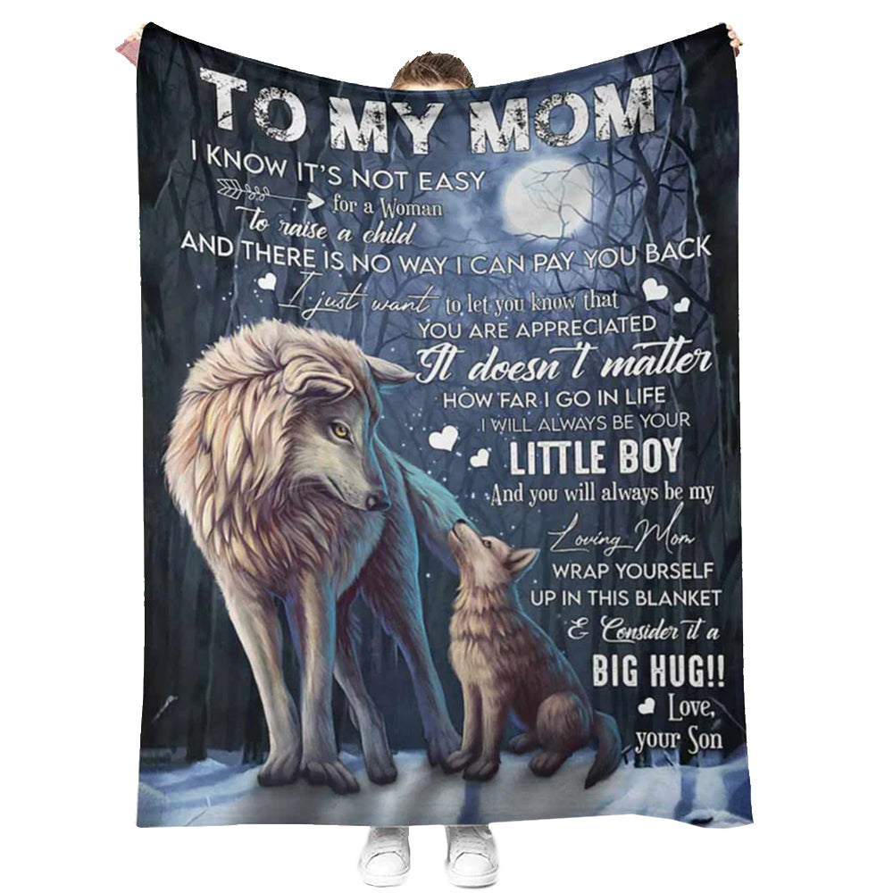 Wolf To My Mom With Moon - Flannel Blanket - Owl Ohh - Owl Ohh