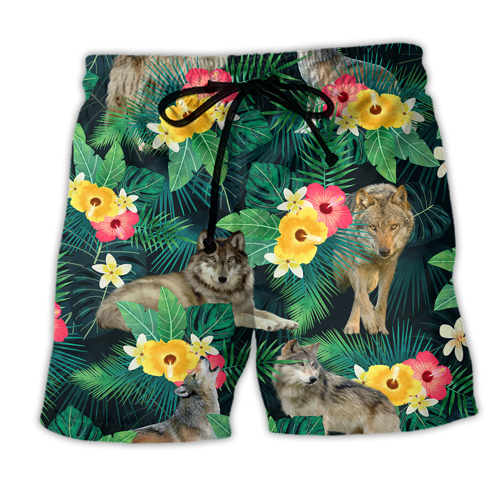 Wolf Tropical Floral Summer Vibes - Beach Short - Owl Ohh - Owl Ohh