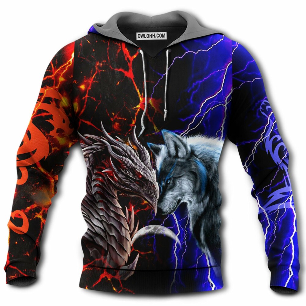 Wolf and dragon red and blue cool and hot - Hoodie - Owl Ohh - Owl Ohh