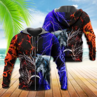 Wolf and dragon red and blue cool and hot - Hoodie - Owl Ohh - Owl Ohh