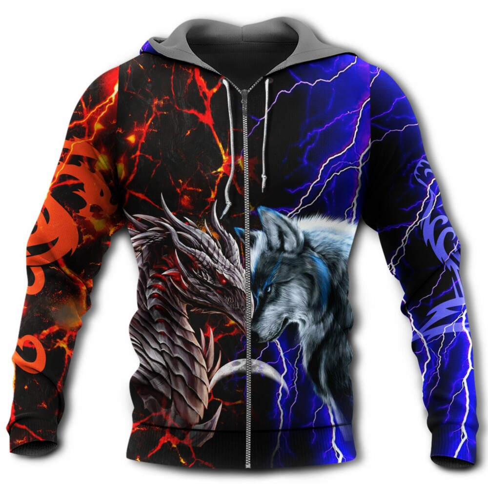 Wolf and dragon red and blue cool and hot - Hoodie - Owl Ohh - Owl Ohh