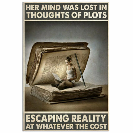 Book Lover Writer Her Mind Was Lost In Thoughts Of Plots Book - Vertical Poster - Owl Ohh - Owl Ohh