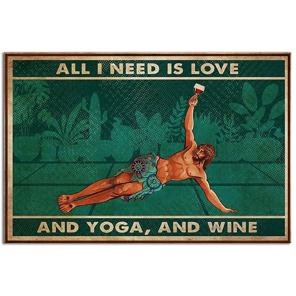 Yoga Love Peace And Wine - Horizontal Poster - Owl Ohh - Owl Ohh