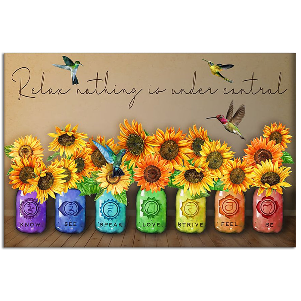 Yoga Love Peace Sunflower Hummingbird - Horizontal Poster - Owl Ohh - Owl Ohh