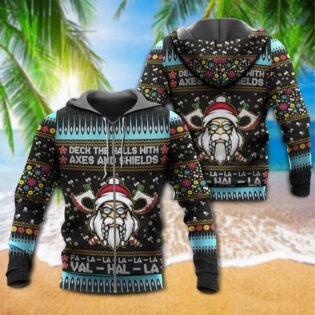 Viking Christmas Deck The Halls With Axes And Shields - Hoodie - Owl Ohh - Owl Ohh