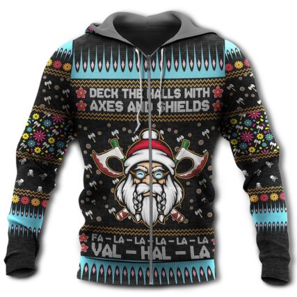 Viking Christmas Deck The Halls With Axes And Shields - Hoodie - Owl Ohh - Owl Ohh