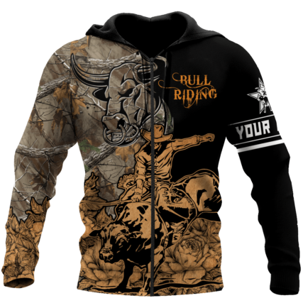 Personalized Name Bull Riding Hoodie Printed Unisex Shirts Camo - BAES01DUC200222