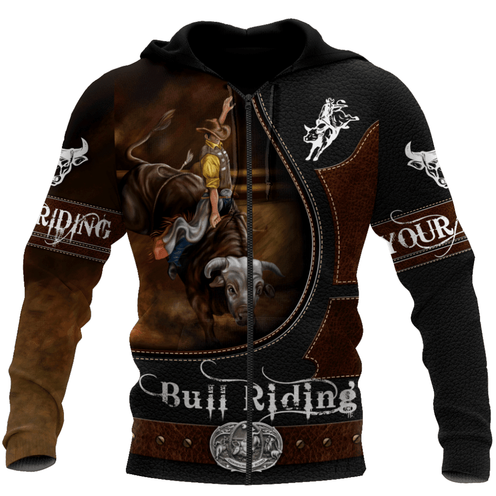 Personalized Name Bull Riding Hoodie Printed Unisex Shirts Brown Ver2