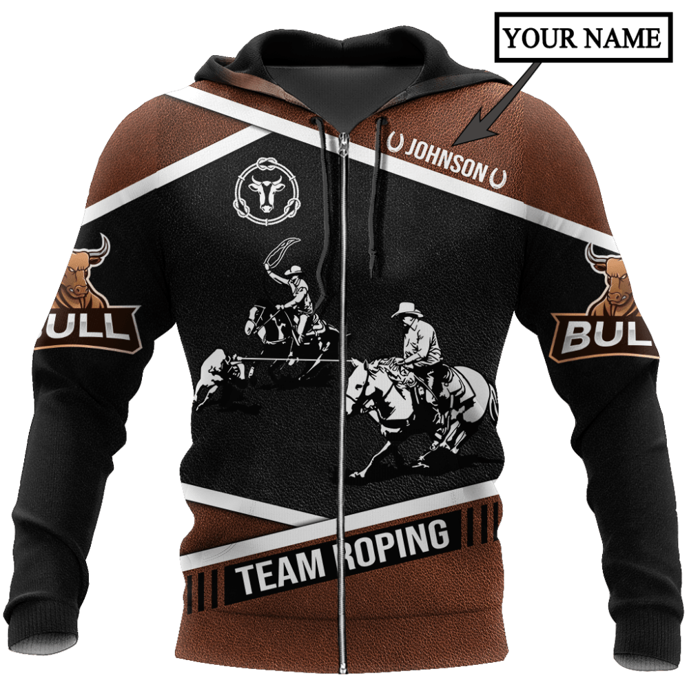 Personalized Name Bull Riding Hoodie Printed Unisex Shirts Black Team Roping