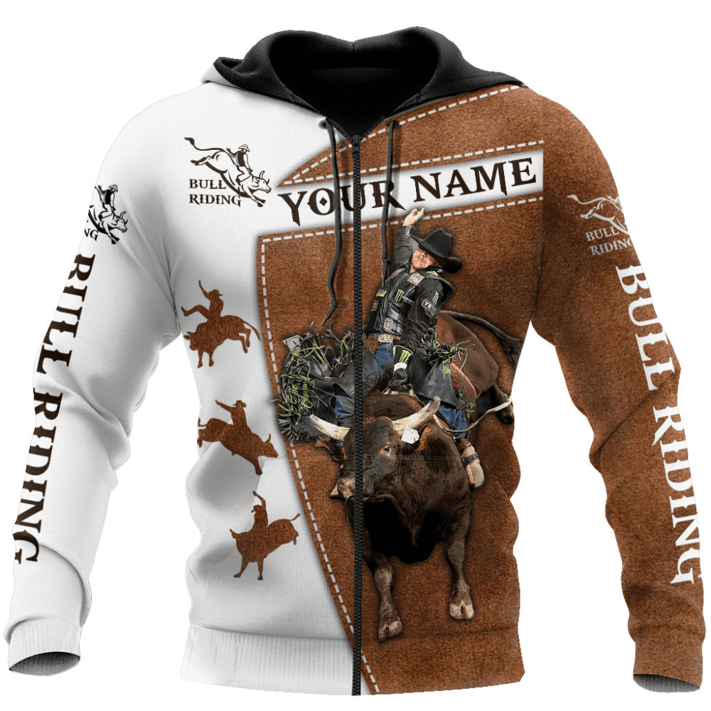 Personalized Name Bull Riding Hoodie Printed Unisex Shirts Brown Bull