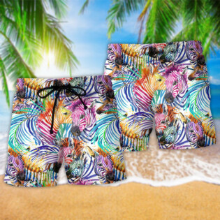 Zebra Colorful Leaf Basic - Beach Short - Owl Ohh - Owl Ohh