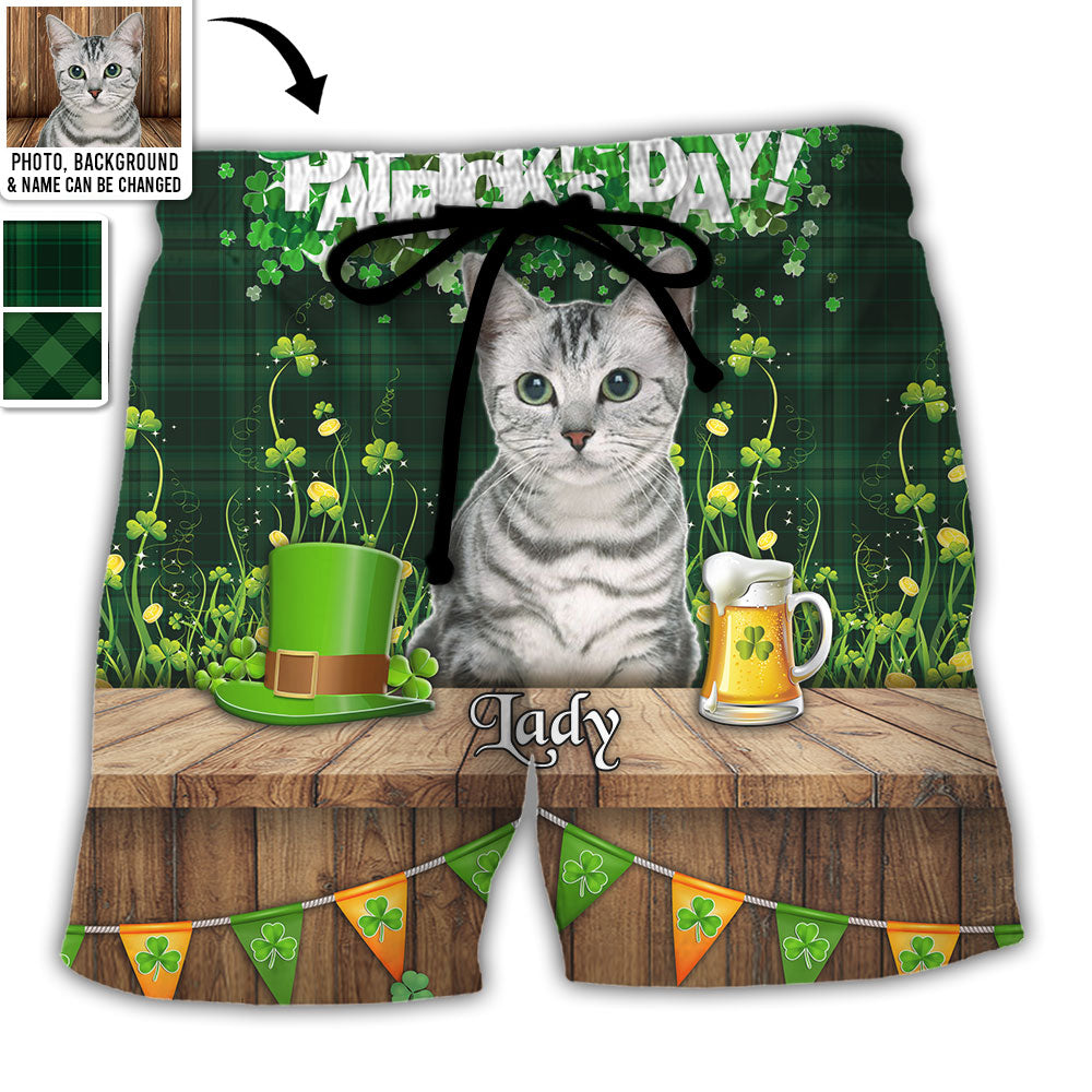 St.Patrick's Day Happy Gold Shamrock Custom Photo Personalized - Beach Short - Personalized Photo Gifts - Owl Ohh