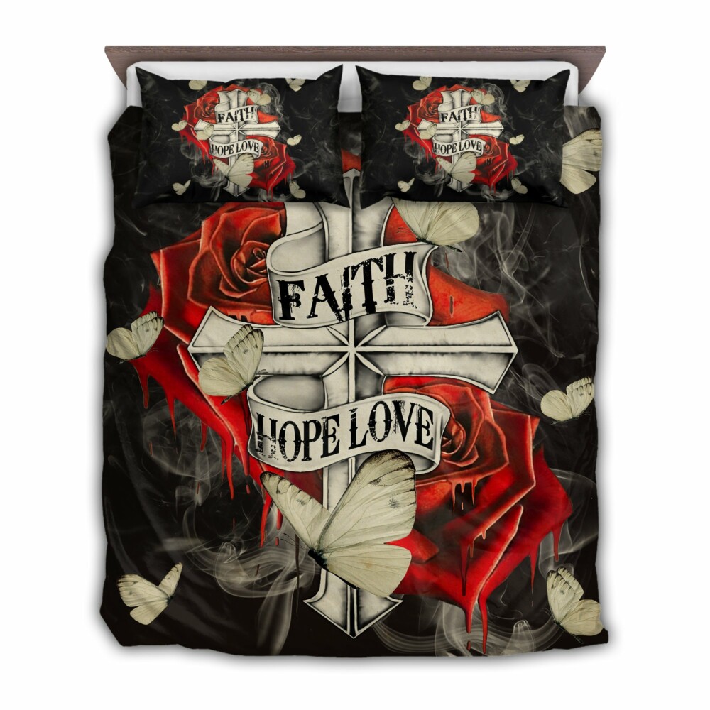 Jesus Faith Hope Love Rose Cross Christian - Bedding Cover - Owl Ohh-Owl Ohh