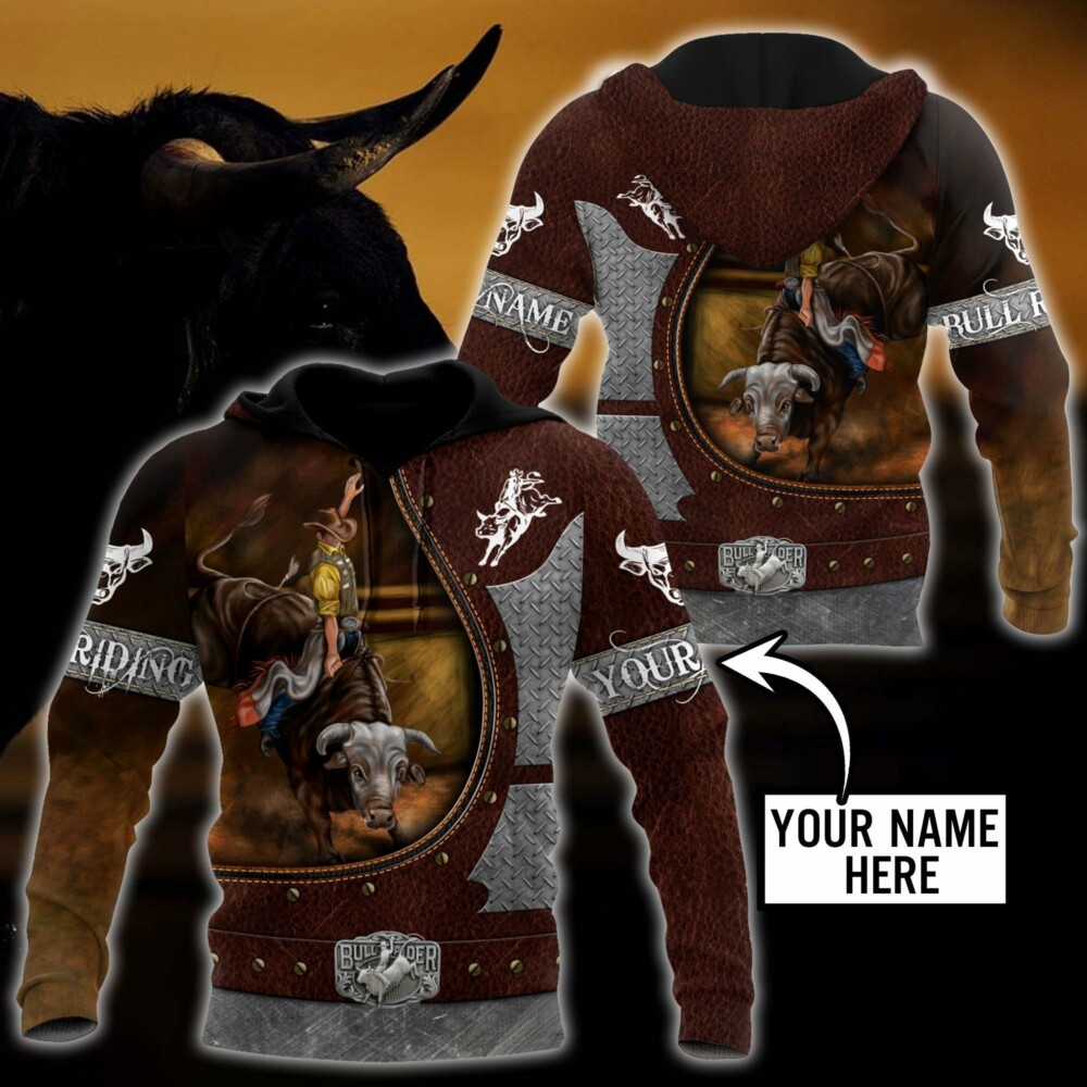 Personalized Name Bull Riding Hoodie Printed Unisex Shirts Brown HOOD02FNN061121