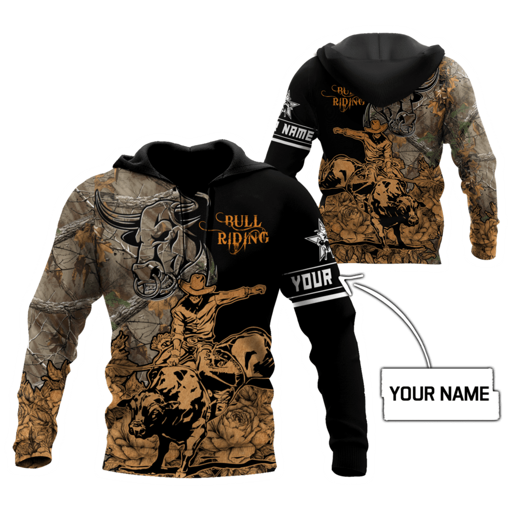 Personalized Name Bull Riding Hoodie Printed Unisex Shirts Camo - BAES01DUC200222