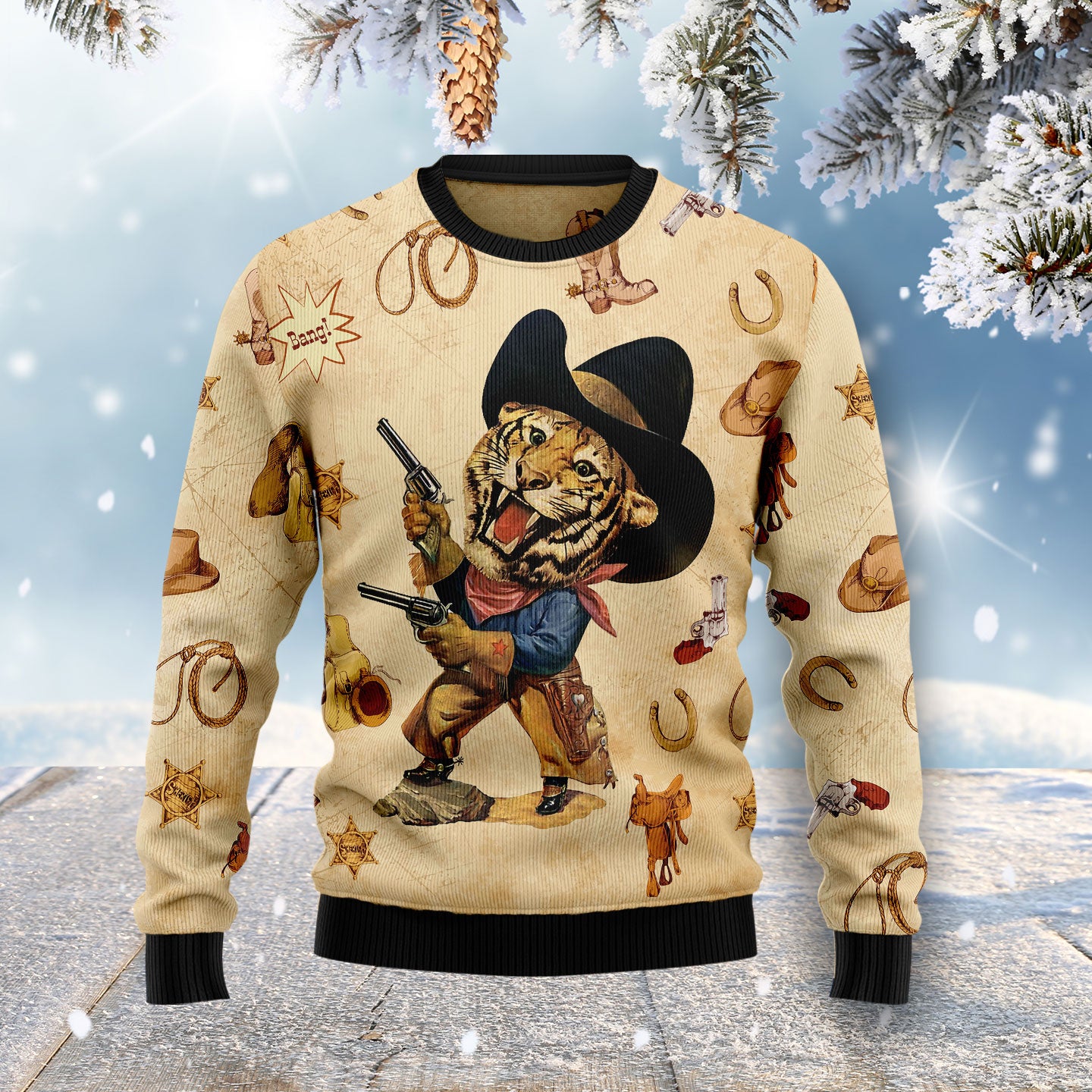 Cowboy Tiger HZ101913,Ugly Sweater Party,ugly sweater ideas - Ugly