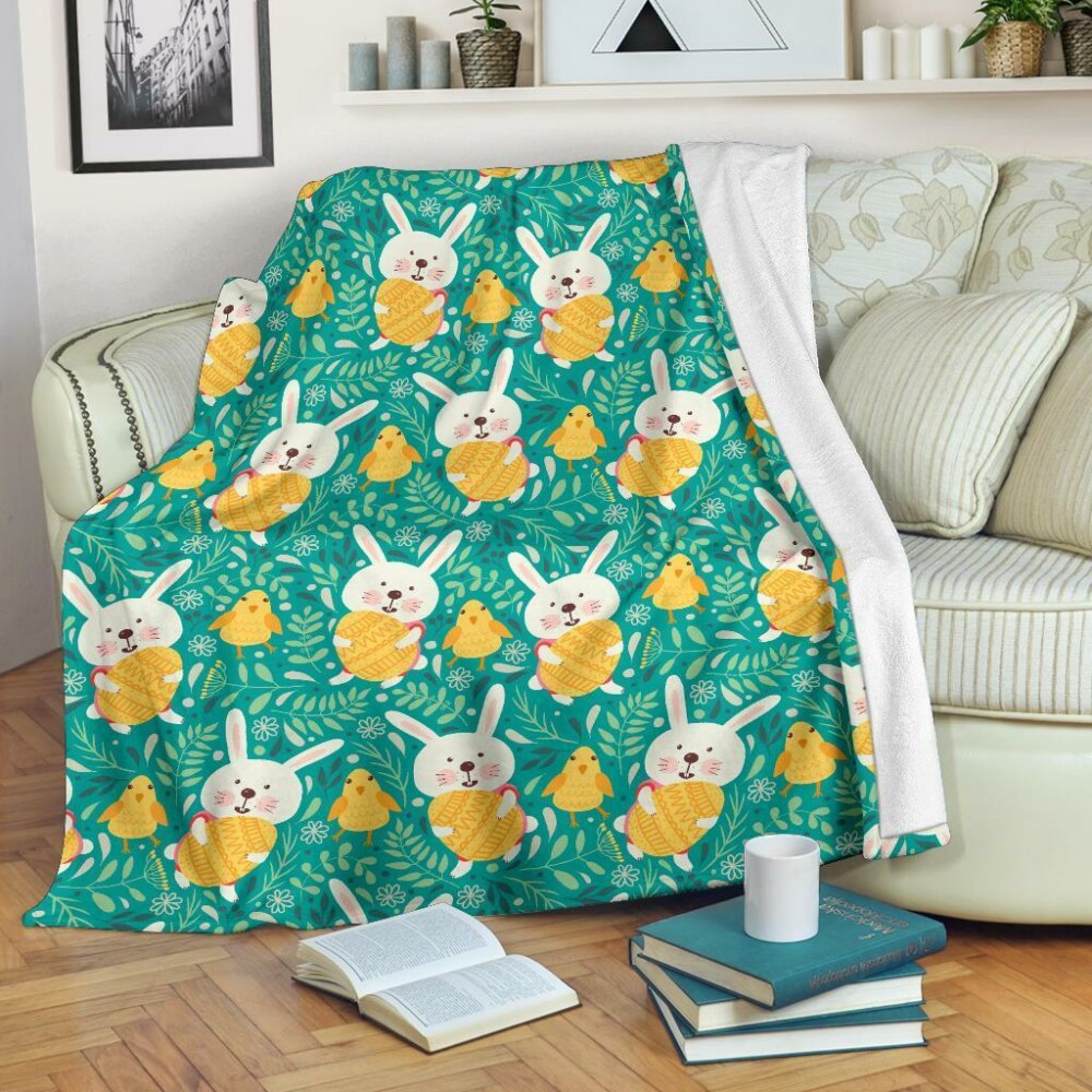 Easter Eggs Yellow Egg Bunny Happy Easter - Flannel Blanket - Owl Ohh - Owl Ohh