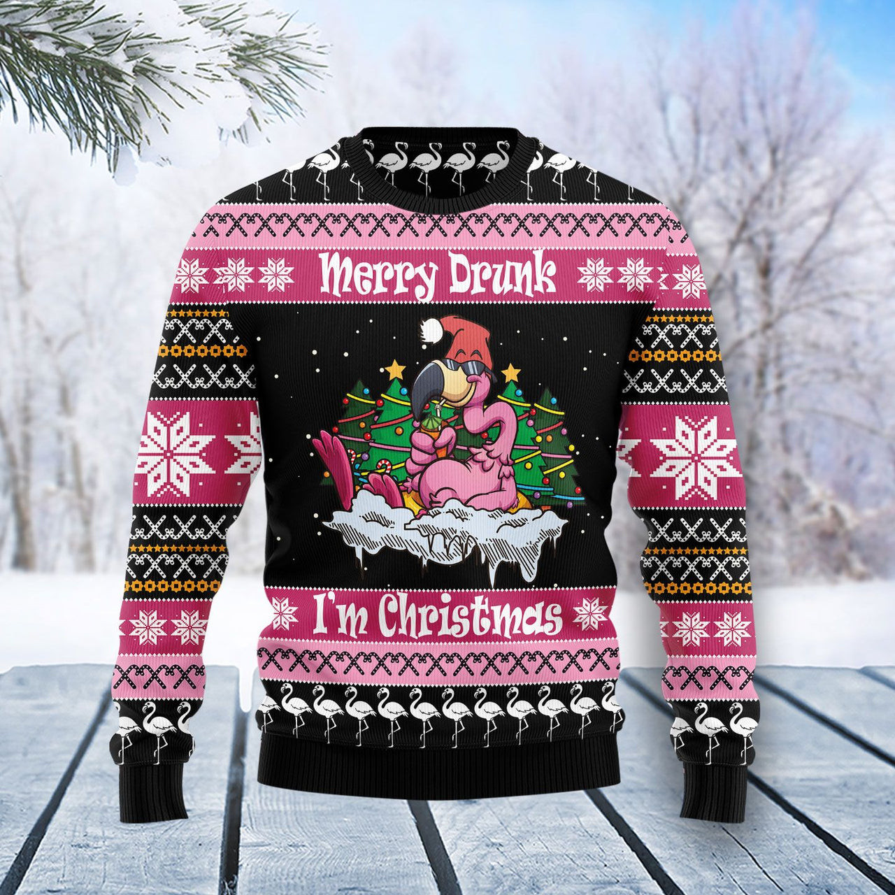 Flamingo Drunk Ugly Christmas Sweater For Men u0026 Women - OwlOhh - Owl Ohh |  Hawaii Shirts with Inspired Designs