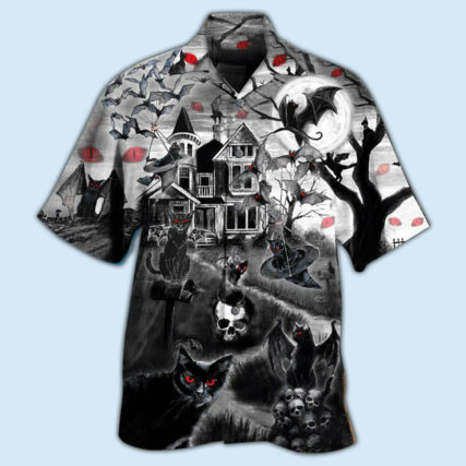 Halloween Black Cat Flying Horror Night Halloween - Hawaiian Shirt - Owl Ohh - Owl Ohh