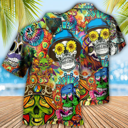 Hippie Skull Life Style Floral - Hawaiian Shirt - Owl Ohh - Owl Ohh