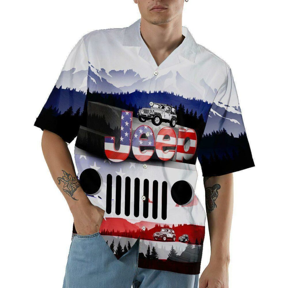 Jeep Mountain America Flag Style - Hawaiian Shirt - Owl Ohh - Owl Ohh