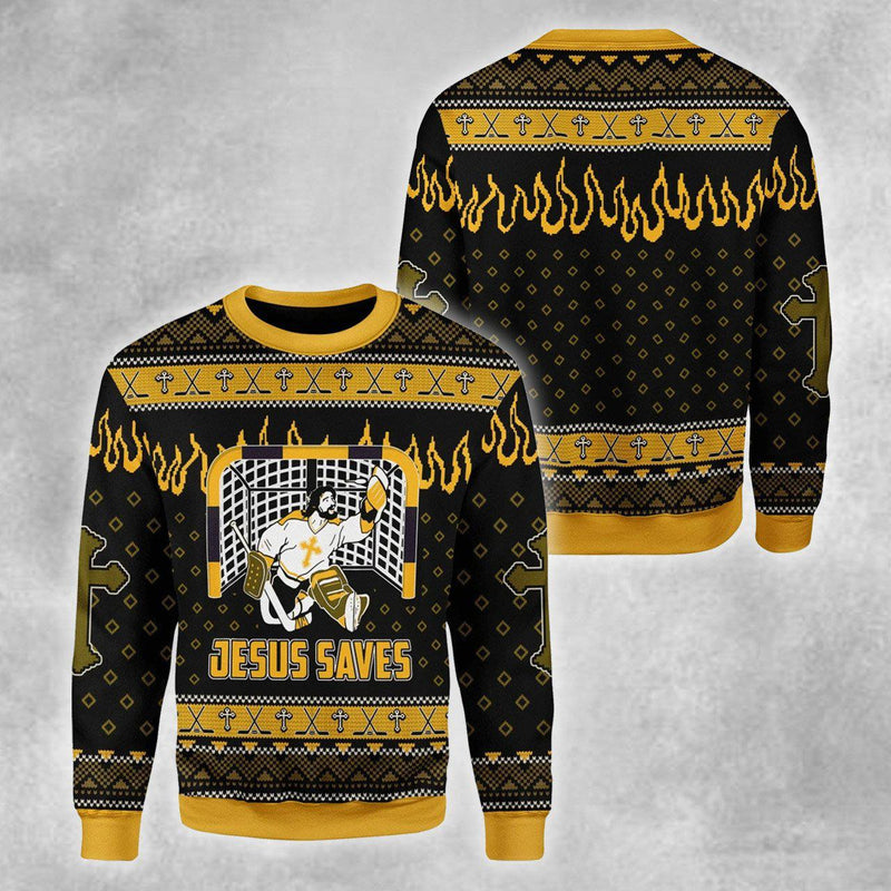 Jesus Saves New York Yankees Ugly Christmas Sweater, Jumper - OwlOhh