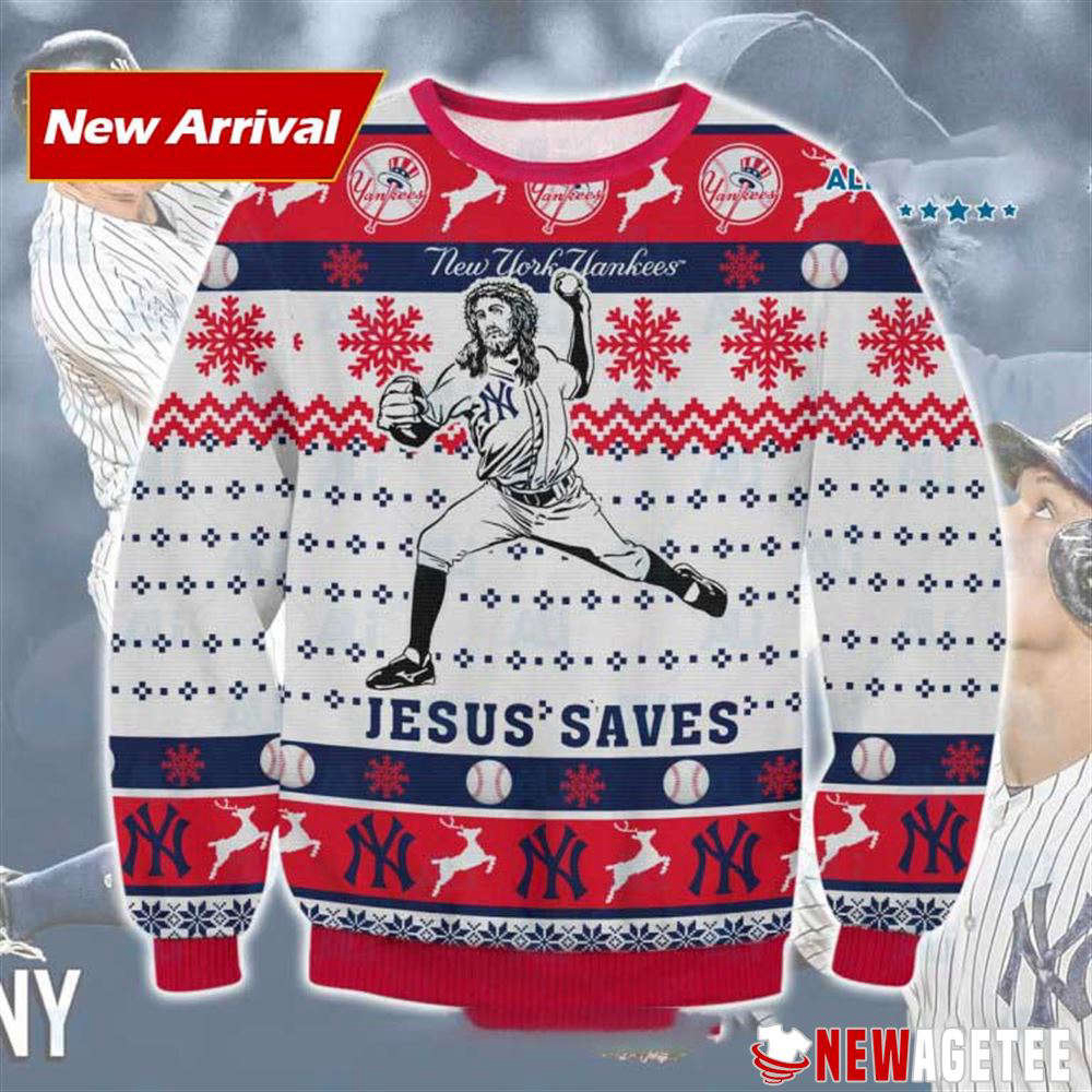 Jesus Saves New York Yankees Ugly Christmas Sweater, Jumper - OwlOhh