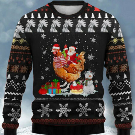 Santa Claus Riding A Chicken Crew Neck Sweatshirt