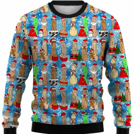 Fun Christmas Snowflake Cocks Print Crewneck Sweatshirt