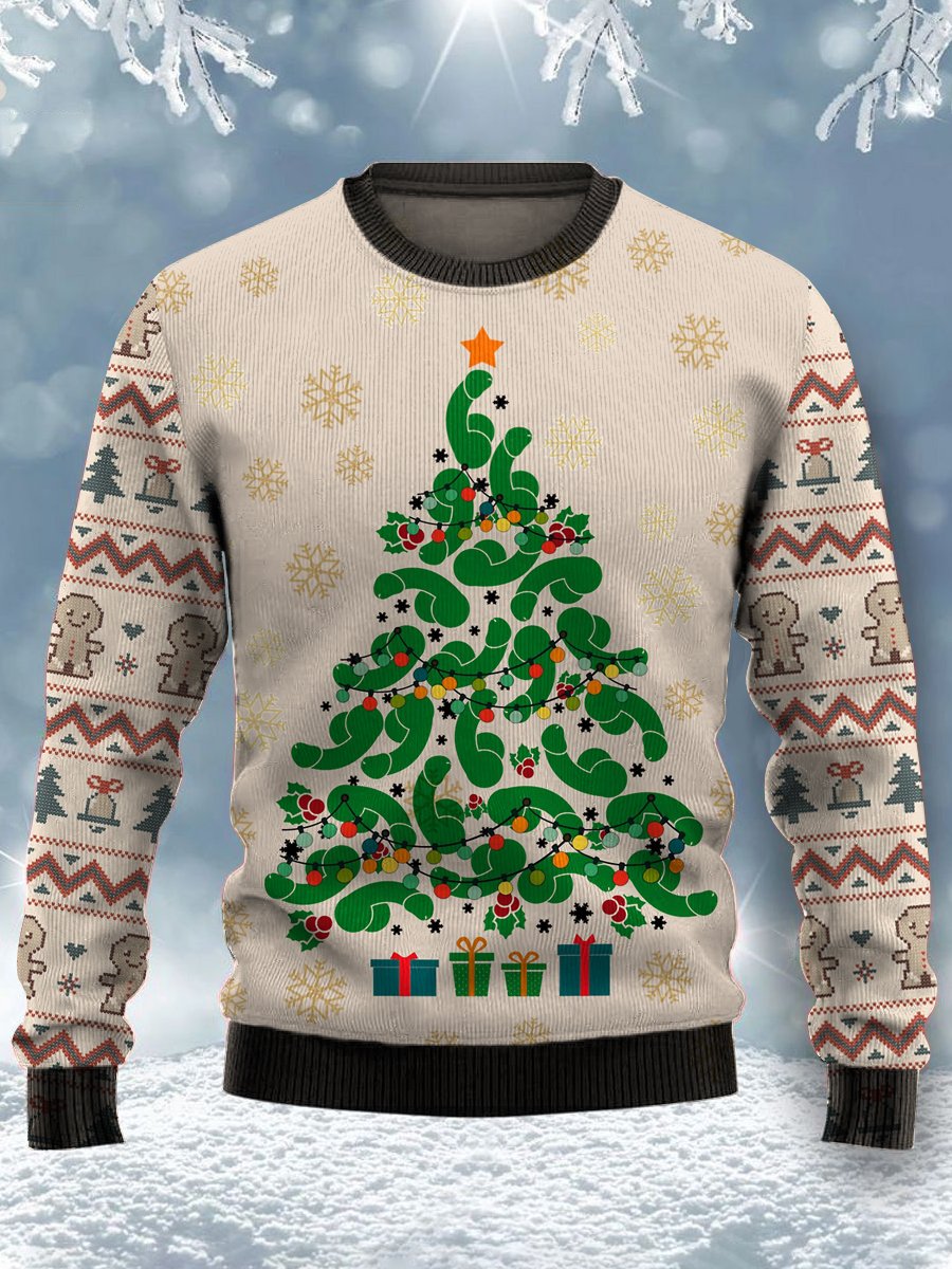 Cocks Christmas Tree Print Crew Neck Sweatshirt