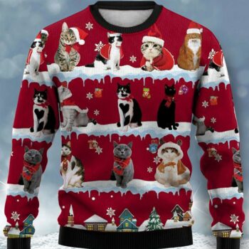 Christmas Cute Cat Print Crew Neck Sweatshirt