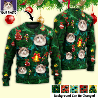 Cats Meowy Mas Christmas Custom Photo - Christmas Sweater - Personalized Photo Gifts, Custom Photo Gifts, Photo Gifts Ideas, Personalized Gifts Ideas, Custom Photo Cat, Personalized Cat - Owl Ohh - Owl Ohh