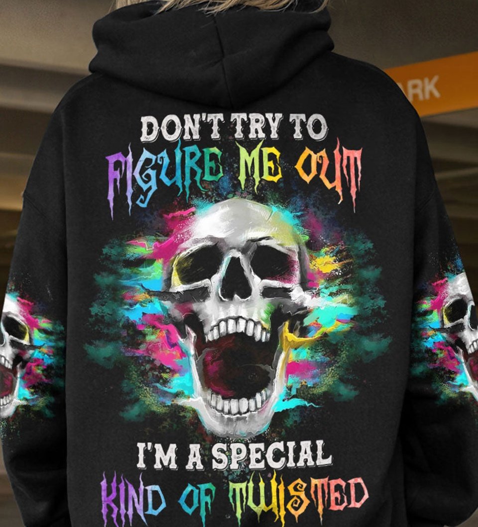 DON'T TRY TO FIGURE ME OUT COLORFUL SKULL ALL OVER PRINT - YHNT2803231