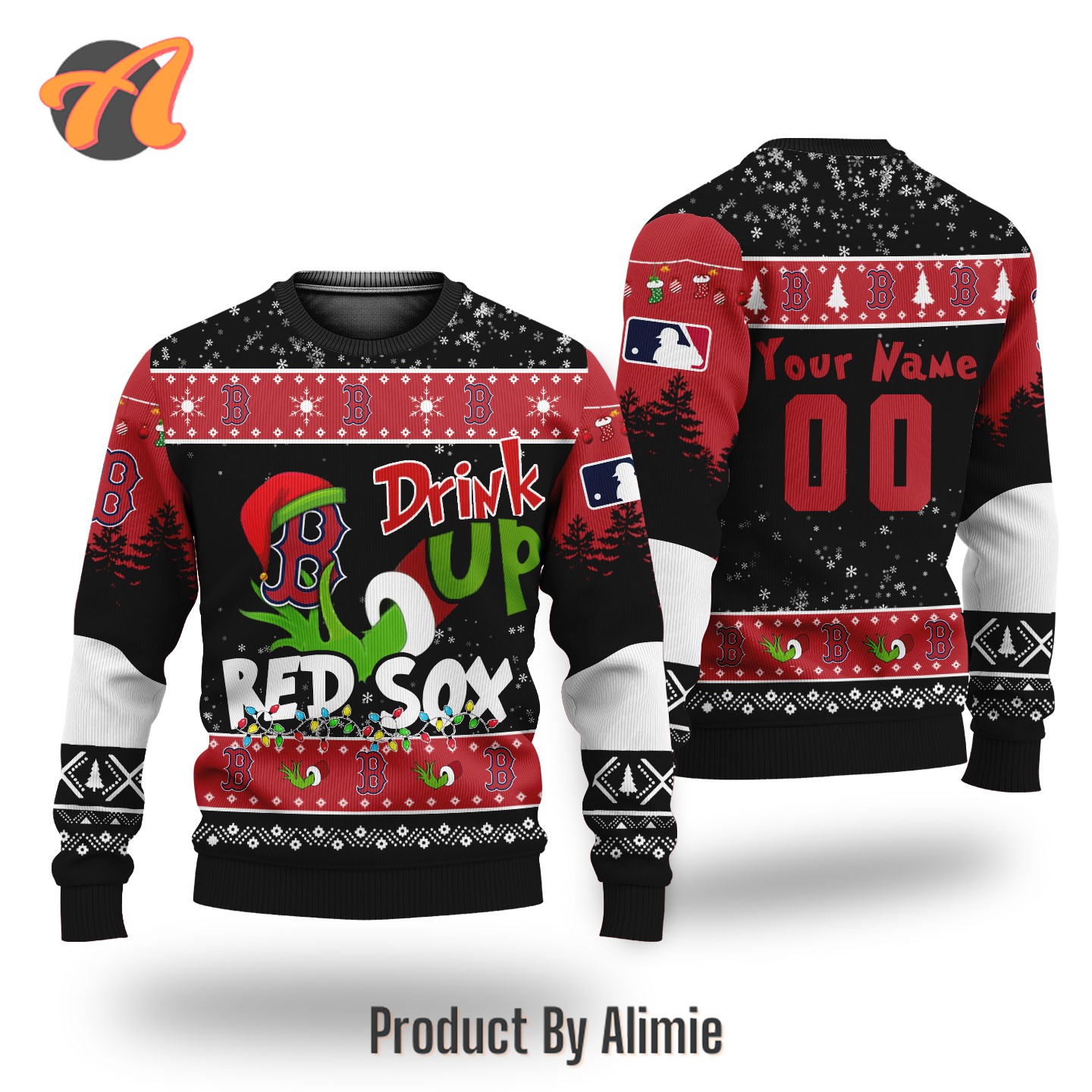 MLB Grinch Drink Up Boston Red Sox Custom Ugly Christmas Sweater, Jumpers - OwlOhh