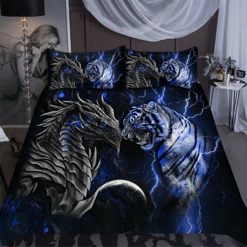 Dragon And Tiger Fighting Blue - Bedding Cover - Owl Ohh - Owl Ohh