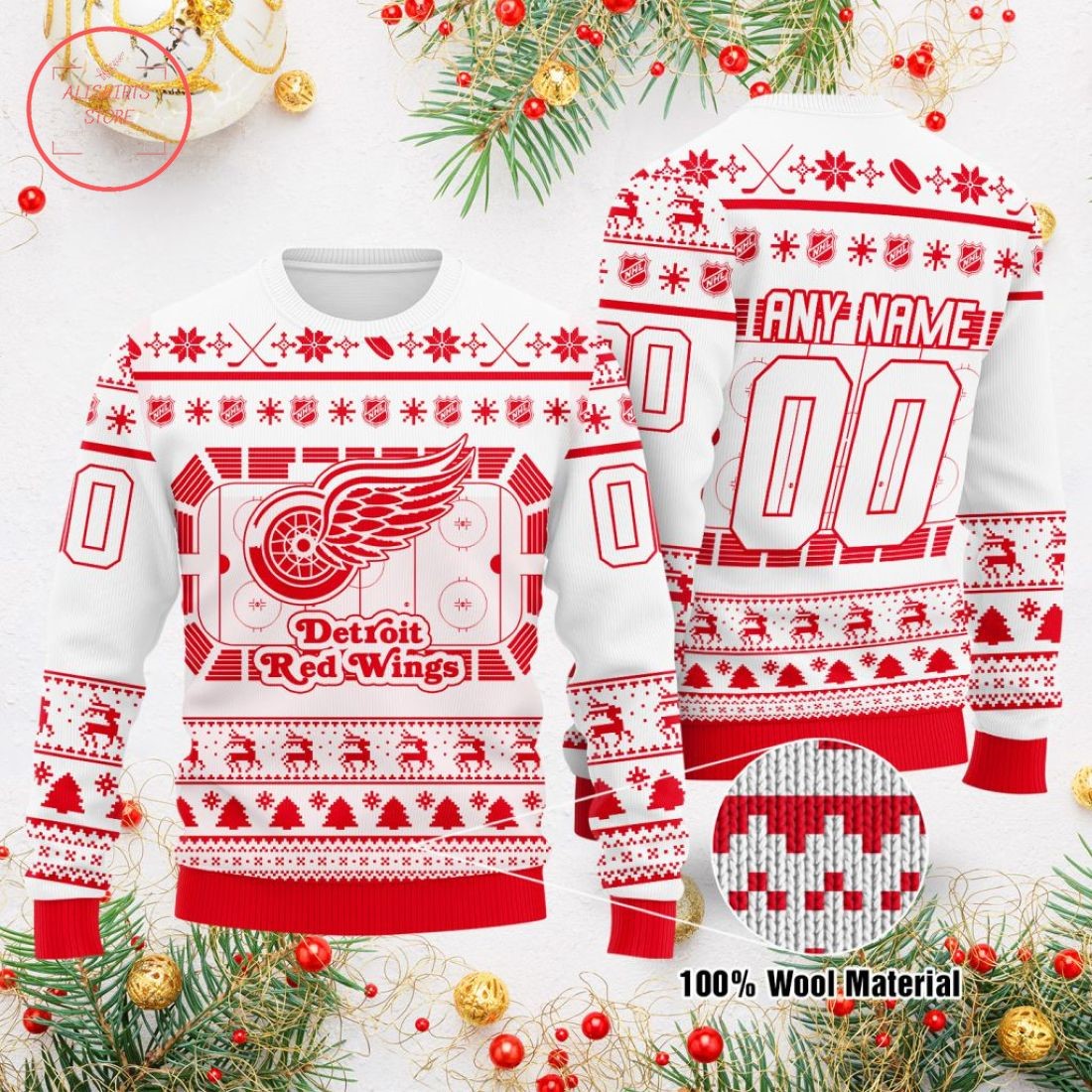 Detroit Red Wings Ugly Christmas Sweater Women's V-Neck