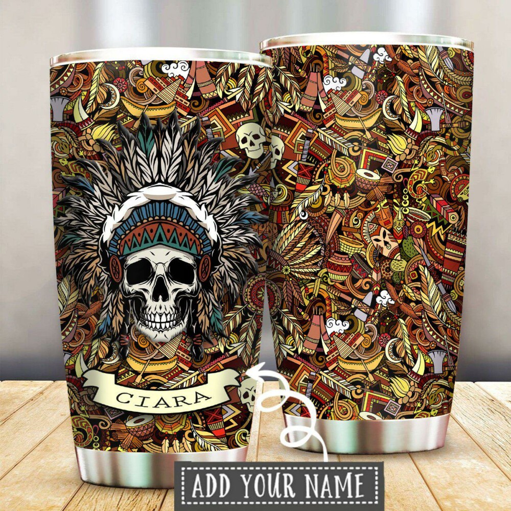 Native Skull Cool Pattern Personalized - Tumbler - Owl Ohh