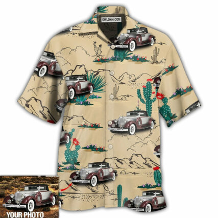 Car On The Desert With Cactus Basic Style Custom Photo - Hawaiian Shirt - Owl Ohh - Owl Ohh